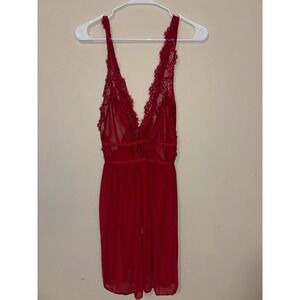 Sheer Lace Trim Babydoll Chemise V Neck Lacey sexy time lingerie Valentine's Day
